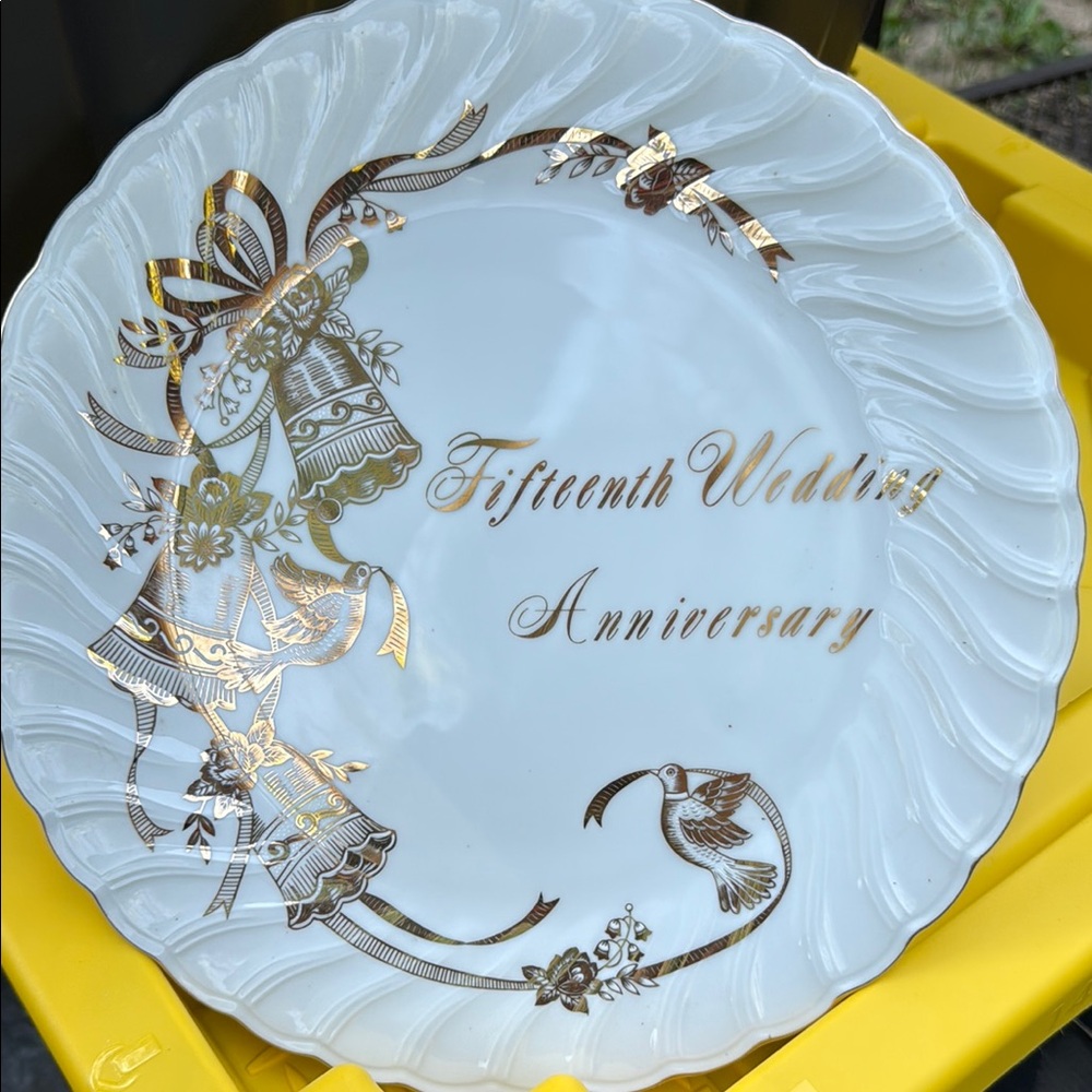 Vintage Lefton Gold and White Fifteenth 15th Wedding Anniversary Plate